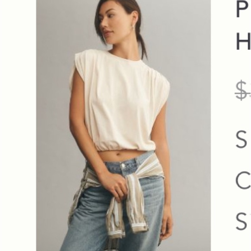 Anthologies bubble hem silky blouse in off white NWT